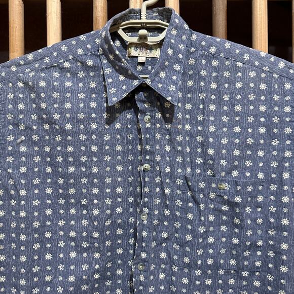 Campia Moda Shirt Men Size L Blue Beige All Over Print 100% Cotton Short Sleeves - Picture 2 of 7